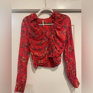 Free People I Got You Red Floral Printed top